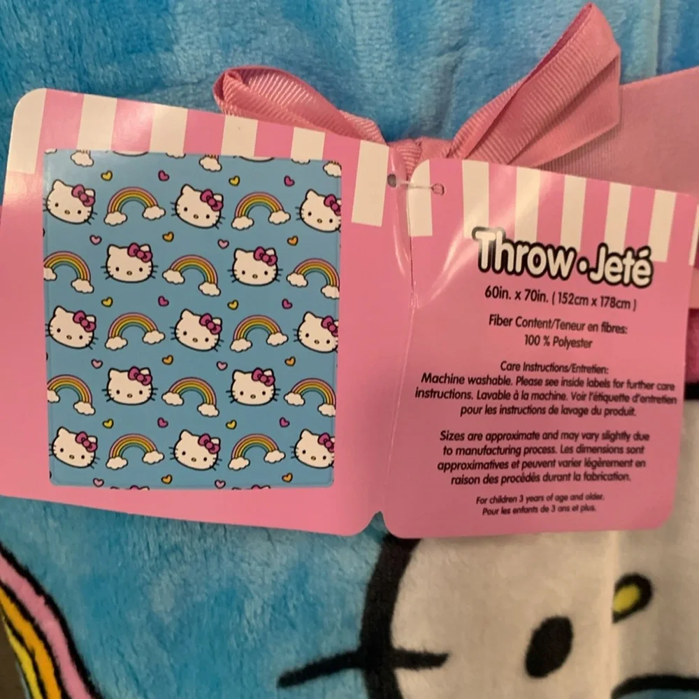 New Hello Kitty & Rainbows Bright Blue Plush 60 x 70 Throw Blanket With Tag